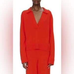 NWT Jonathan Simkhai Cashmere Cotton Long-Sleeve Polo Sweater Red Size Medium